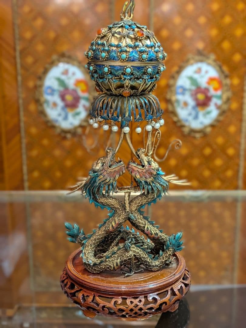 シャイションプー 特価 骨董 中国 龍 置物 高さ約36㎝×横奥行15㎝