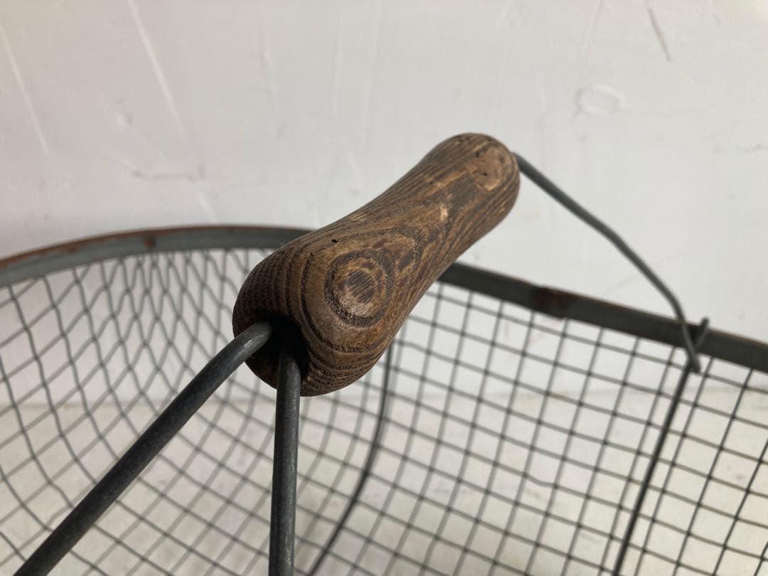 ワイヤーバスケット 楕円形 木製ハンドル