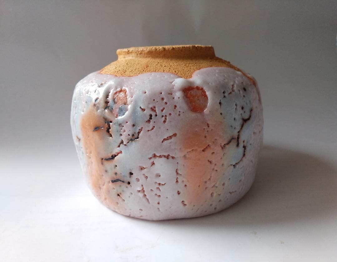 志野焼 源九郎窯 加藤健 作 志野 茶碗 茶道具 共箱 共布 栞 新品 未使用