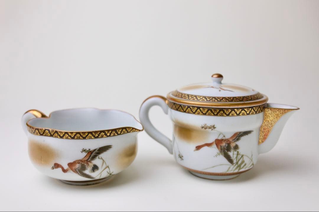 九谷焼 九谷鏑木 芦雁図　宝瓶 湯冷まし 煎茶碗 煎茶器　茶道具　鏑木