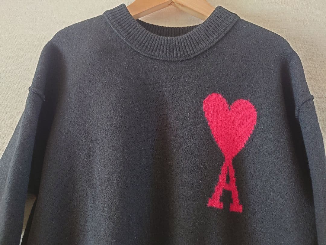 ami PARIS アミパリス メンズ レディース ニット ハート ロゴ　黒
