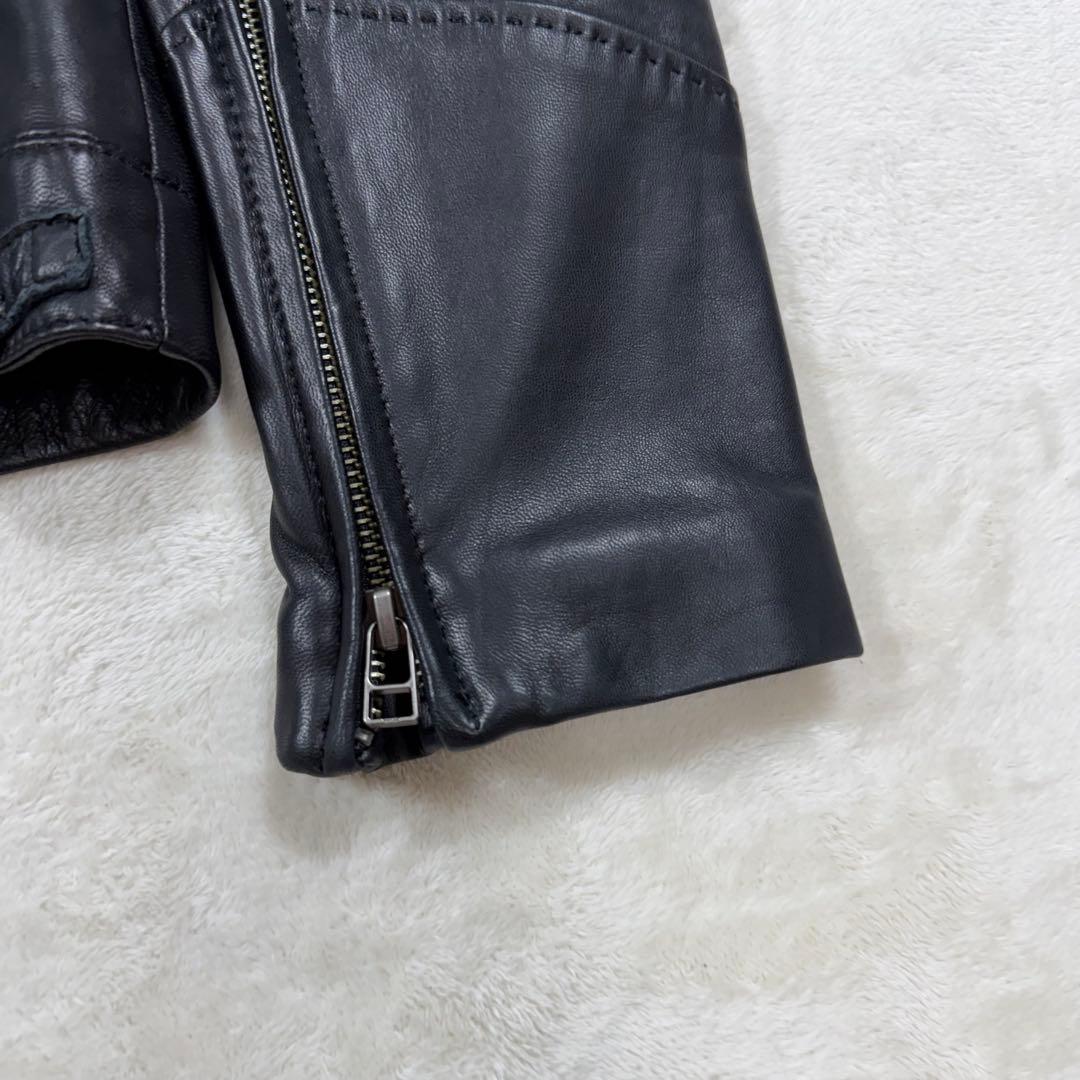 アンタイトル 大きい 2XL ラムレザー ノーカラー シングルライダース 黒