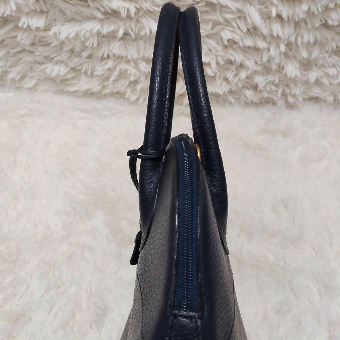 ヘンリーハイクラス レザー 本革 ハンドバッグ 自立 ネイビー 美品