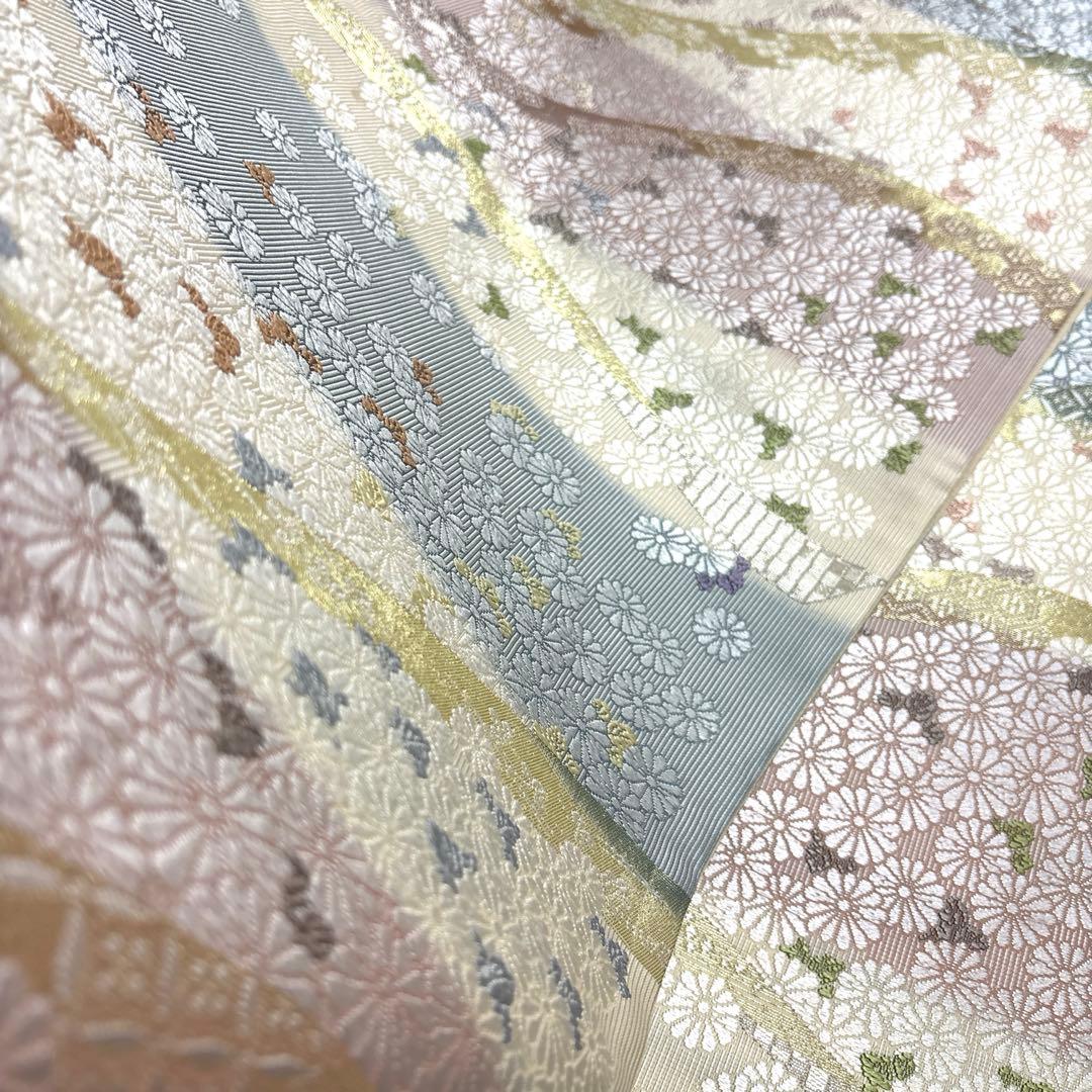 正絹【さが美】破水加工済み　袋帯《唐織　献上菊詰文》