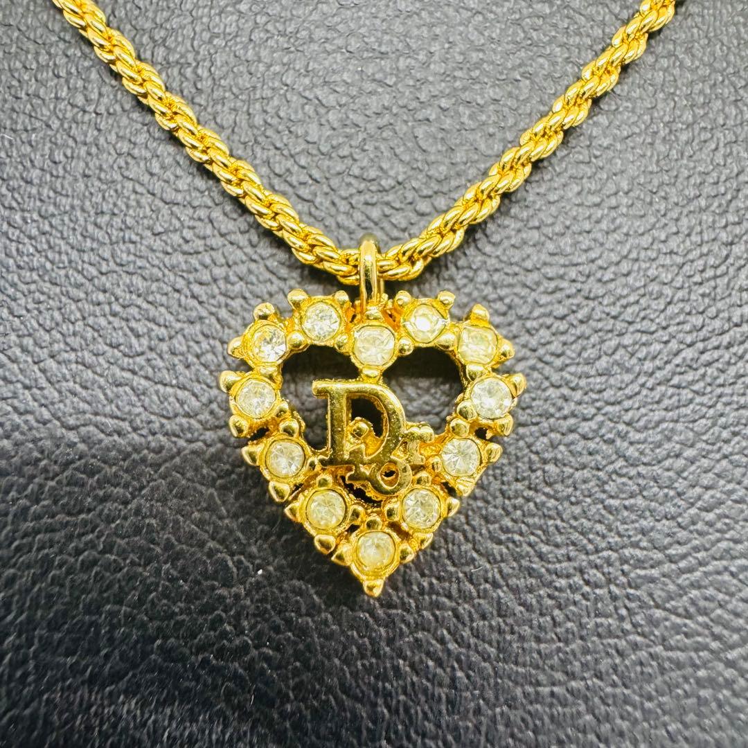 ✨Dior✨ディオール✨ラインストーン✨ハート型トップ✨ゴールド✨ネックレス✨