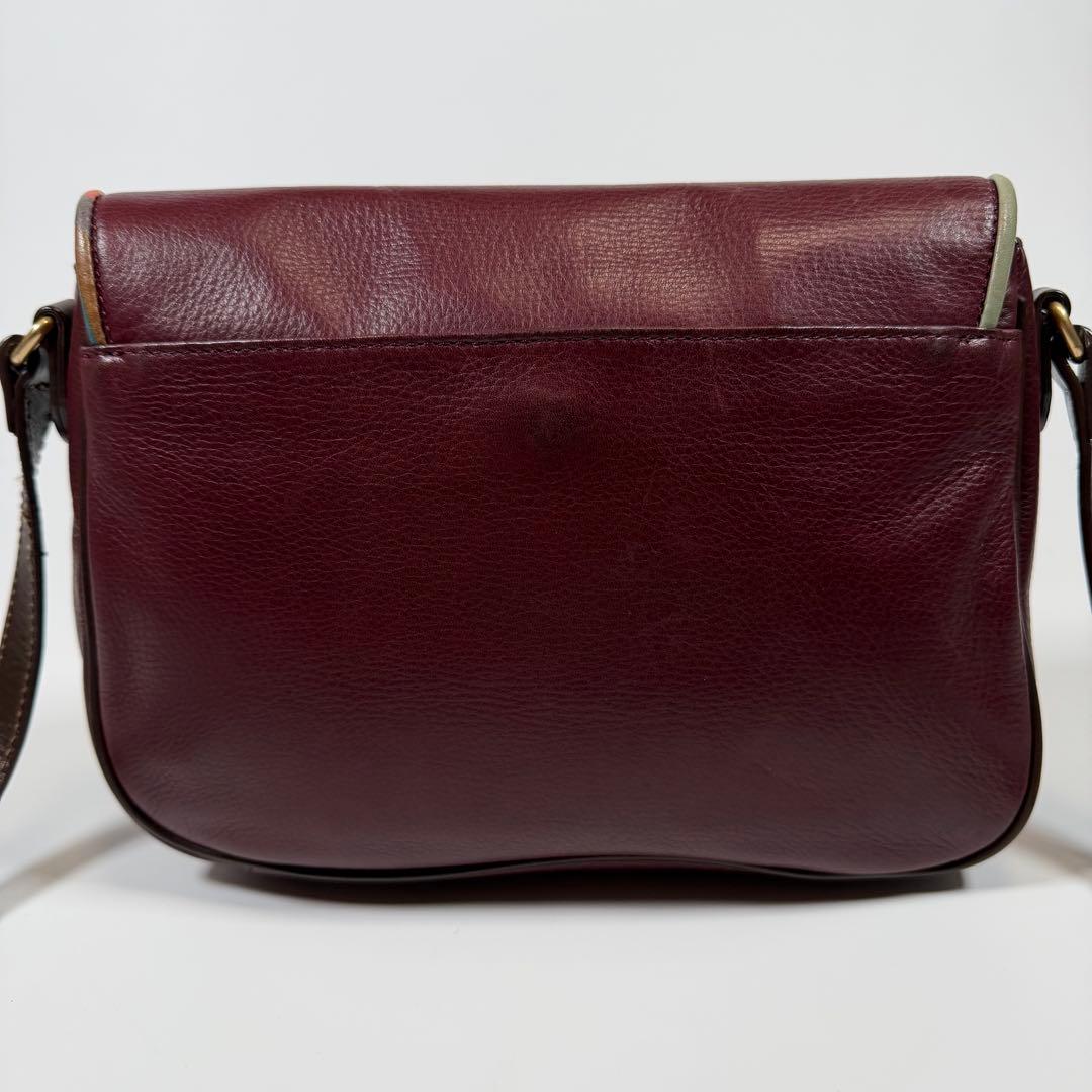 【美品】ポールスミス　ショルダーバッグ　シボ革　マルチストライプ　ボルドー