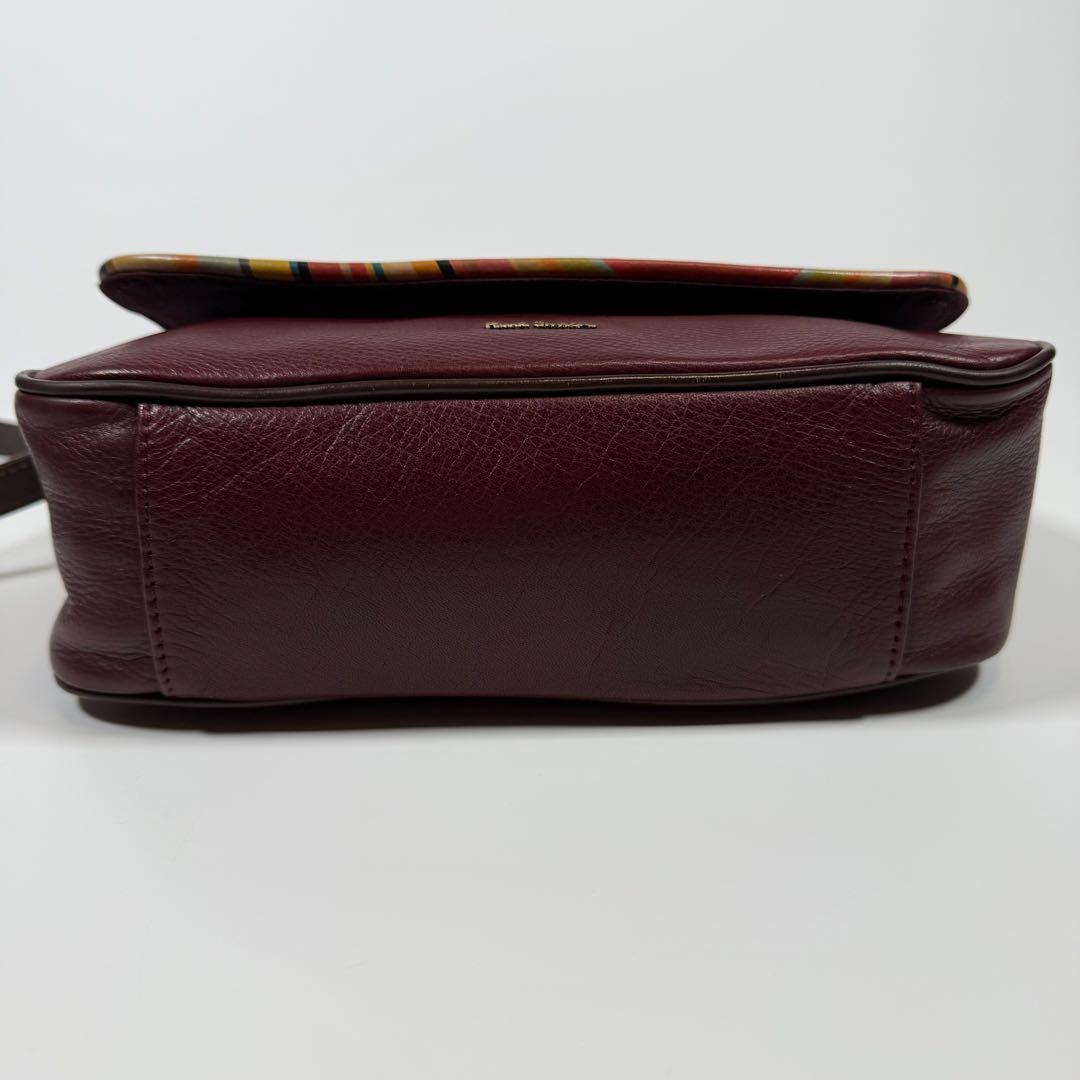 【美品】ポールスミス　ショルダーバッグ　シボ革　マルチストライプ　ボルドー