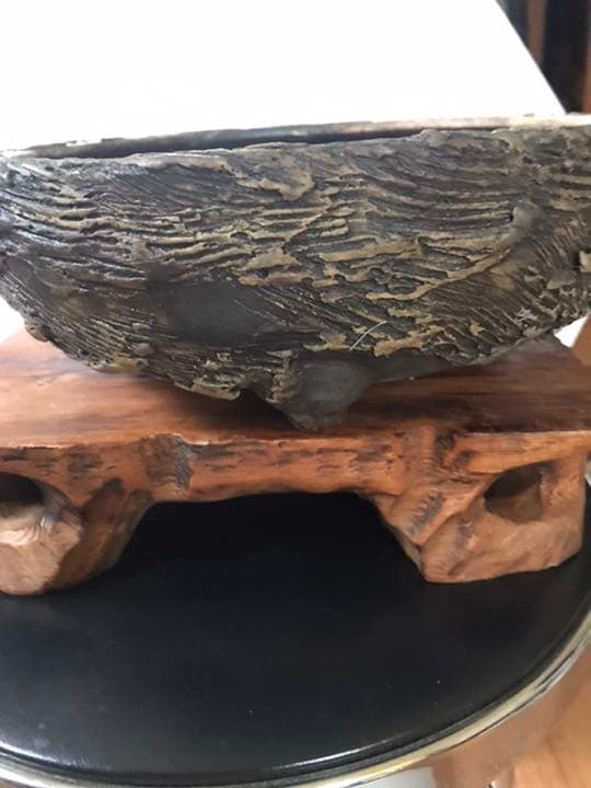 盆栽鉢　超希少時代松皮盆栽鉢手作りレア盆栽鉢植木鉢山野草鉢南蛮鉢25cm木肌作り