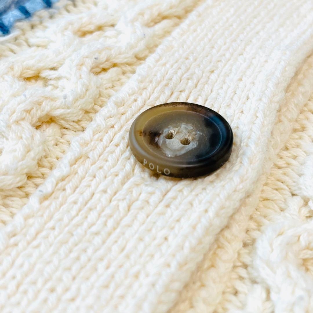 ポロラルフローレン コットン レザー エルボーパッチ パッチワーク カーディガン