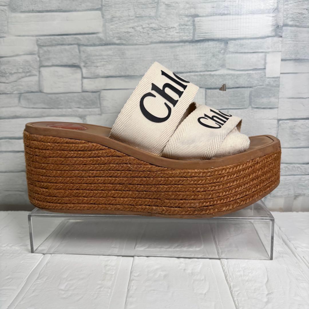 Chloe クロエ　Woodyウェッジエスパドリーユ　ウエッジソール　厚底　ロゴ