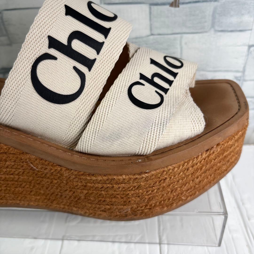 Chloe クロエ　Woodyウェッジエスパドリーユ　ウエッジソール　厚底　ロゴ