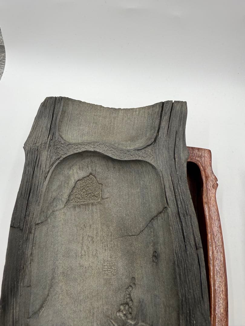 硯自然木デザイン 虫の彫刻付き