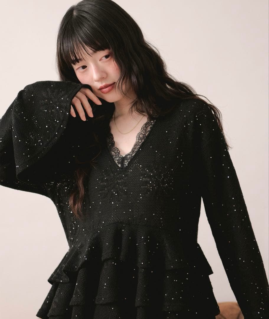 loin nuit ロワンニュイ spangle lace frill tops