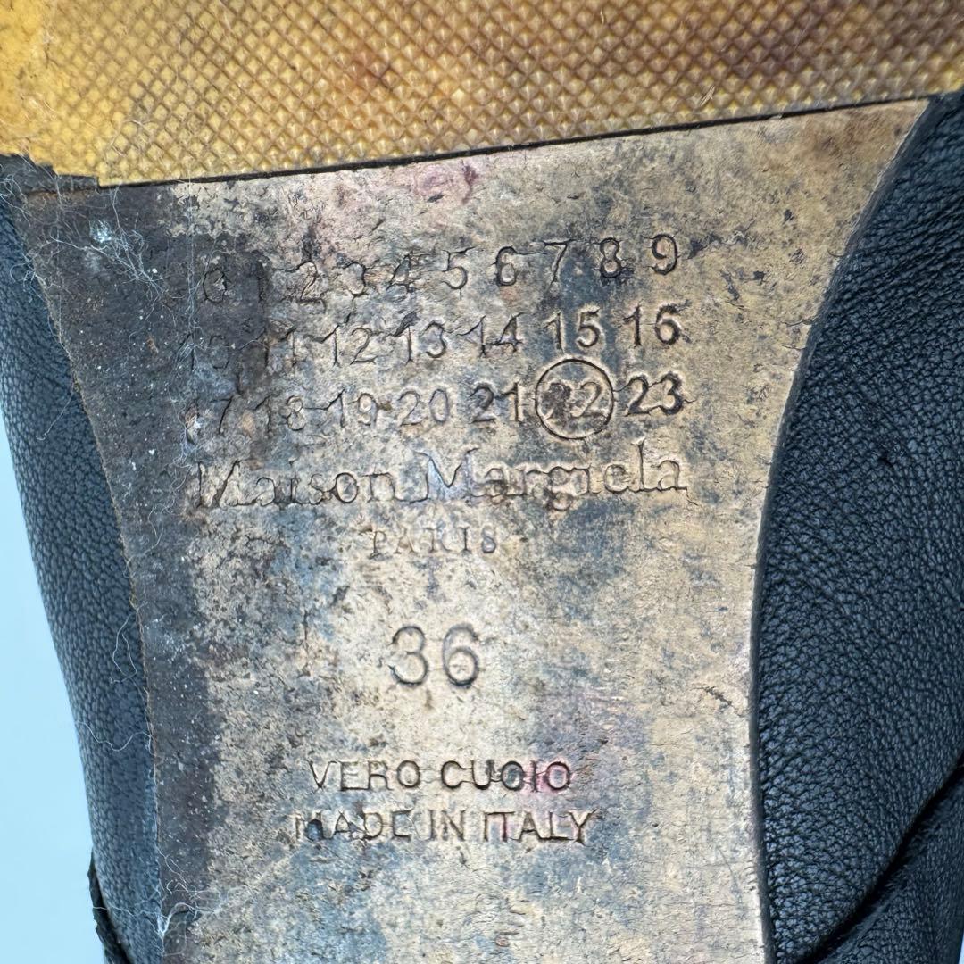 マルジェラ　足袋　フラット　ブラック　レザー　サイズ36