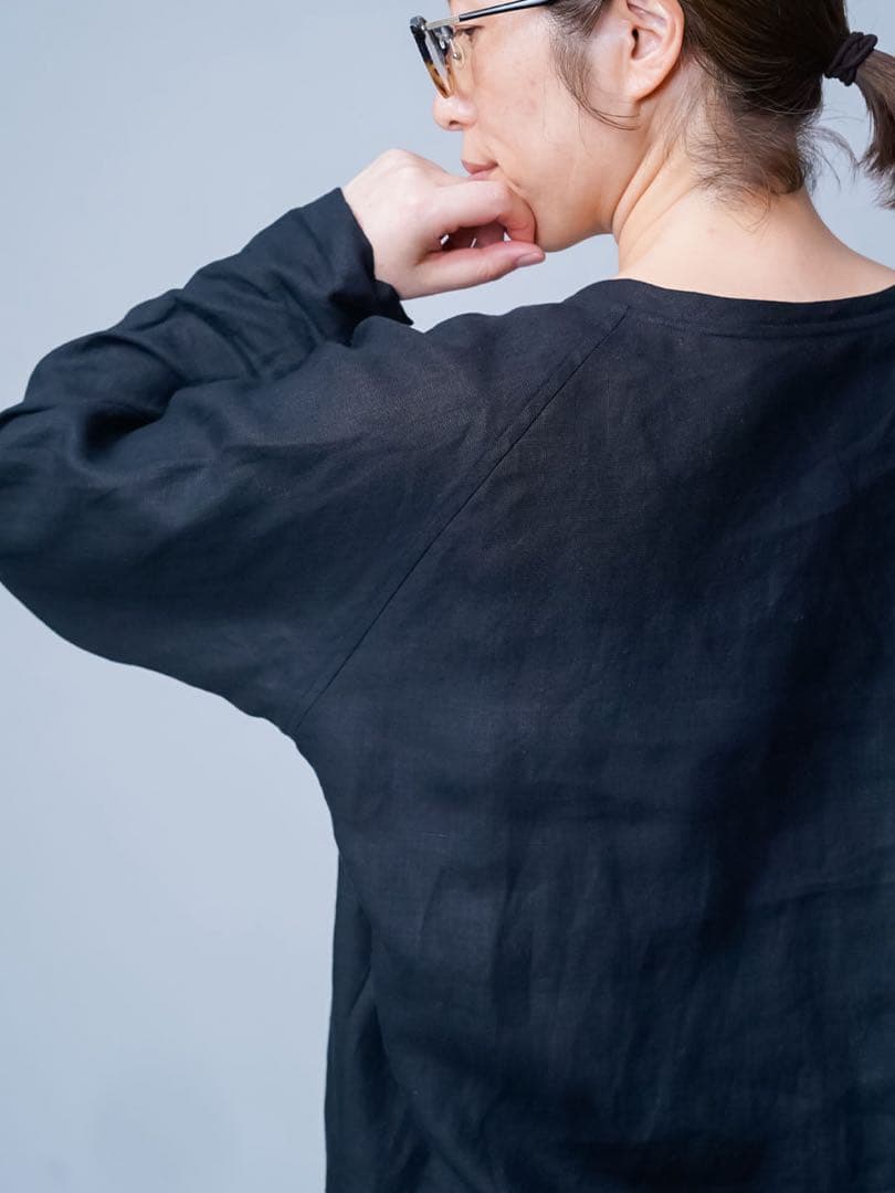 新品未使用　wafu リネントップス　ラグランスリーブトップス ／ 黒色 L