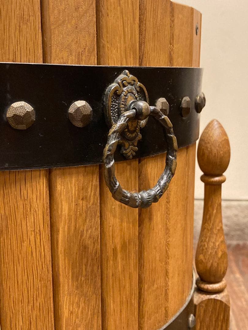 オールドカリモク オーク材 樽型 プランターボックス ゴミ箱 収納箱 玩具入れ