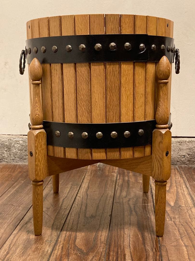 オールドカリモク オーク材 樽型 プランターボックス ゴミ箱 収納箱 玩具入れ