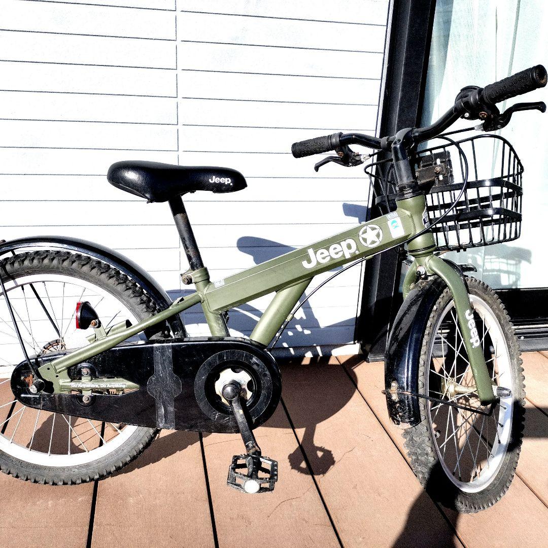 Jeep 子供用自転車 カーキ✕ブラック前カゴ付き　18インチ　訳あり