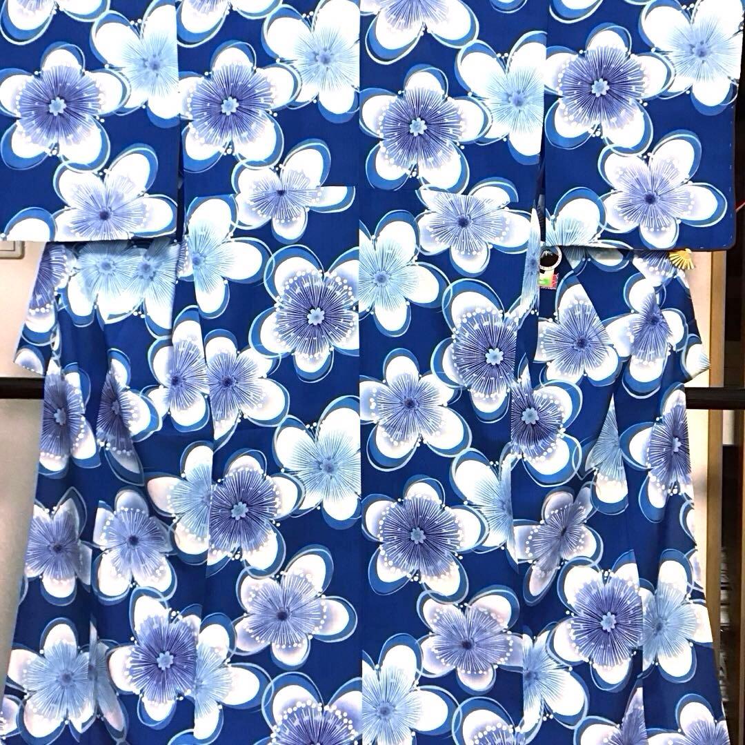 新品タグ付☆和風館☆浴衣☆夏小紋☆セオアルファ☆青色系☆匿名配送
