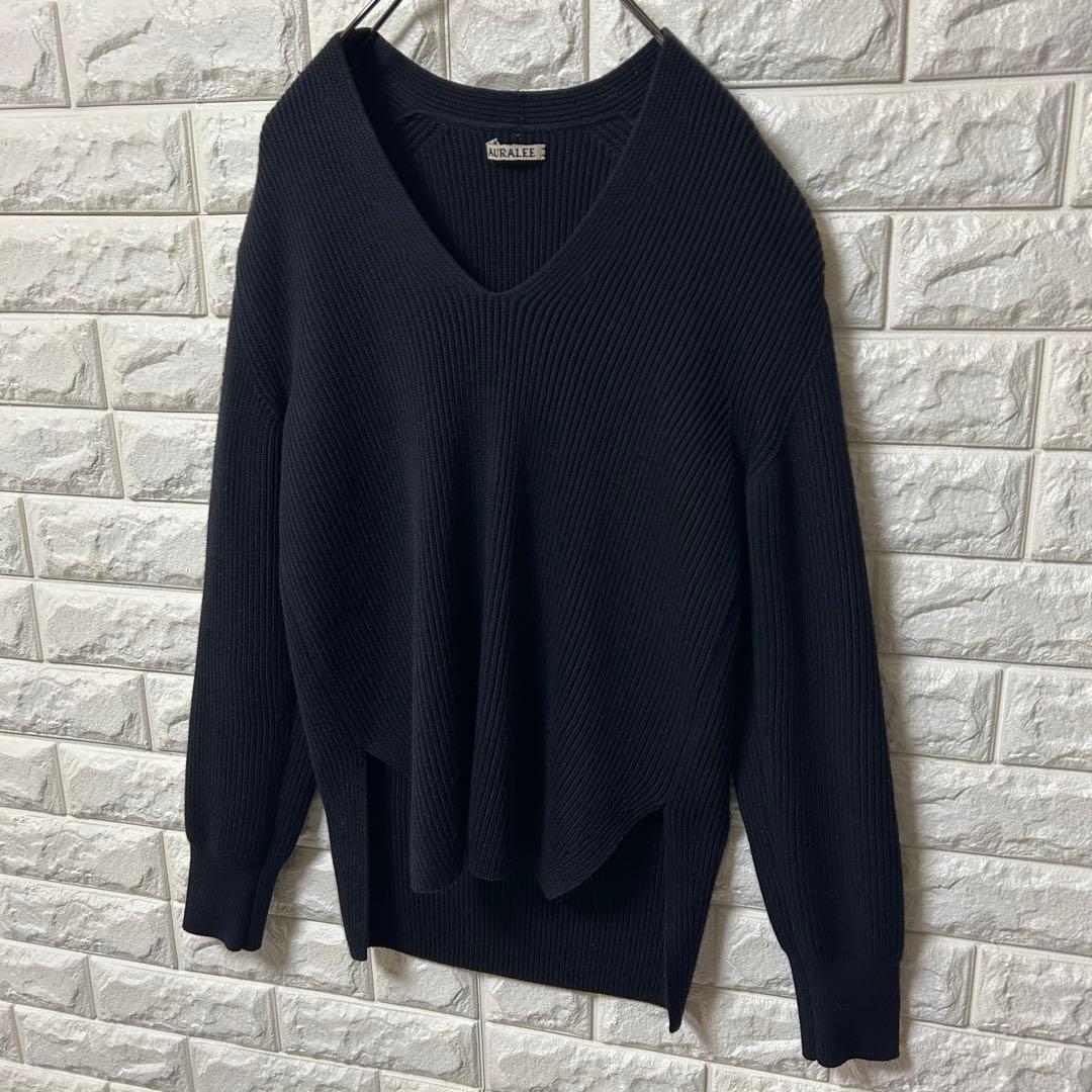 【AURALEE】カシミヤ混 ニット Vネック セーター サイドスリット
