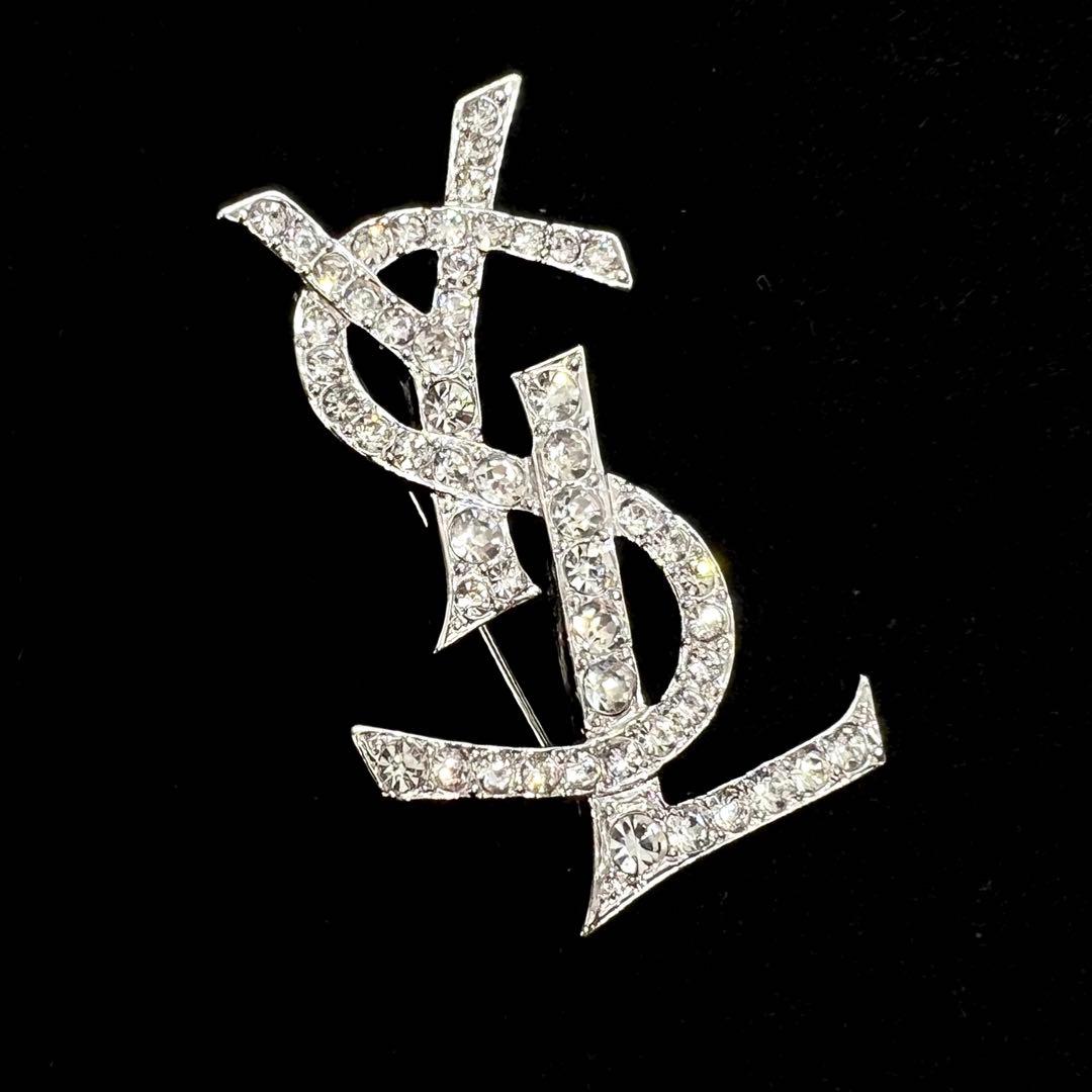 美品✨ イヴサンローラン ブローチ YSL ロゴ ラインストーン