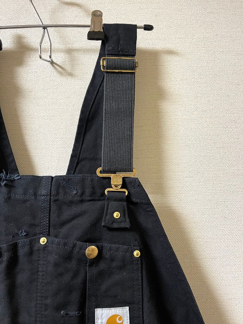 2002年 USA製 カーハート ダック ダブルニー オーバーオール ブラック