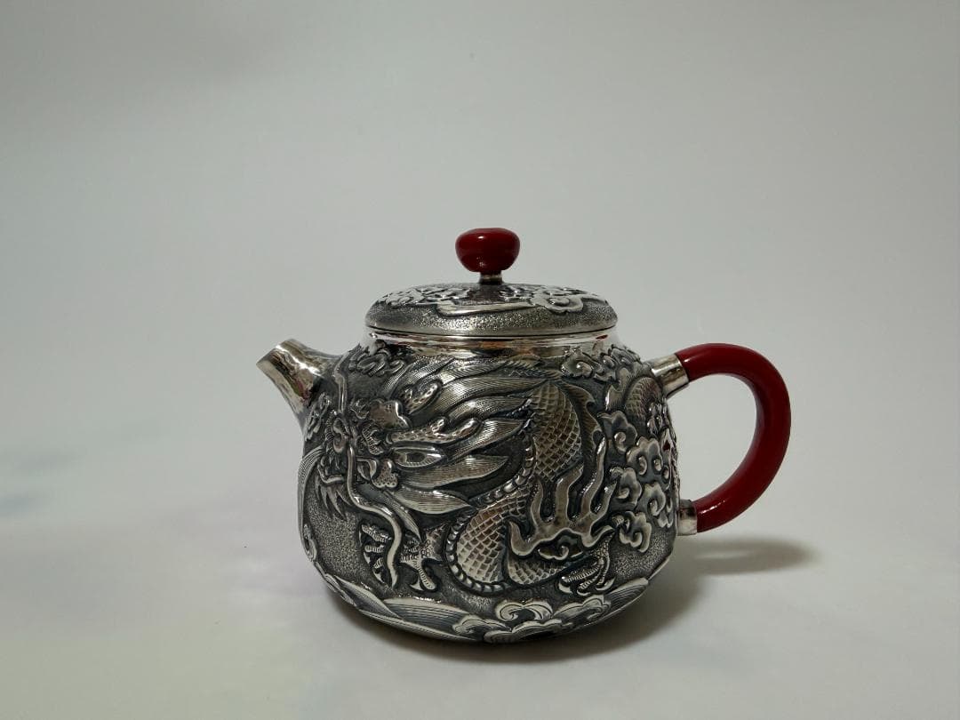 純銀製 龍鳳文様 急須 銀瓶 煎茶道具
