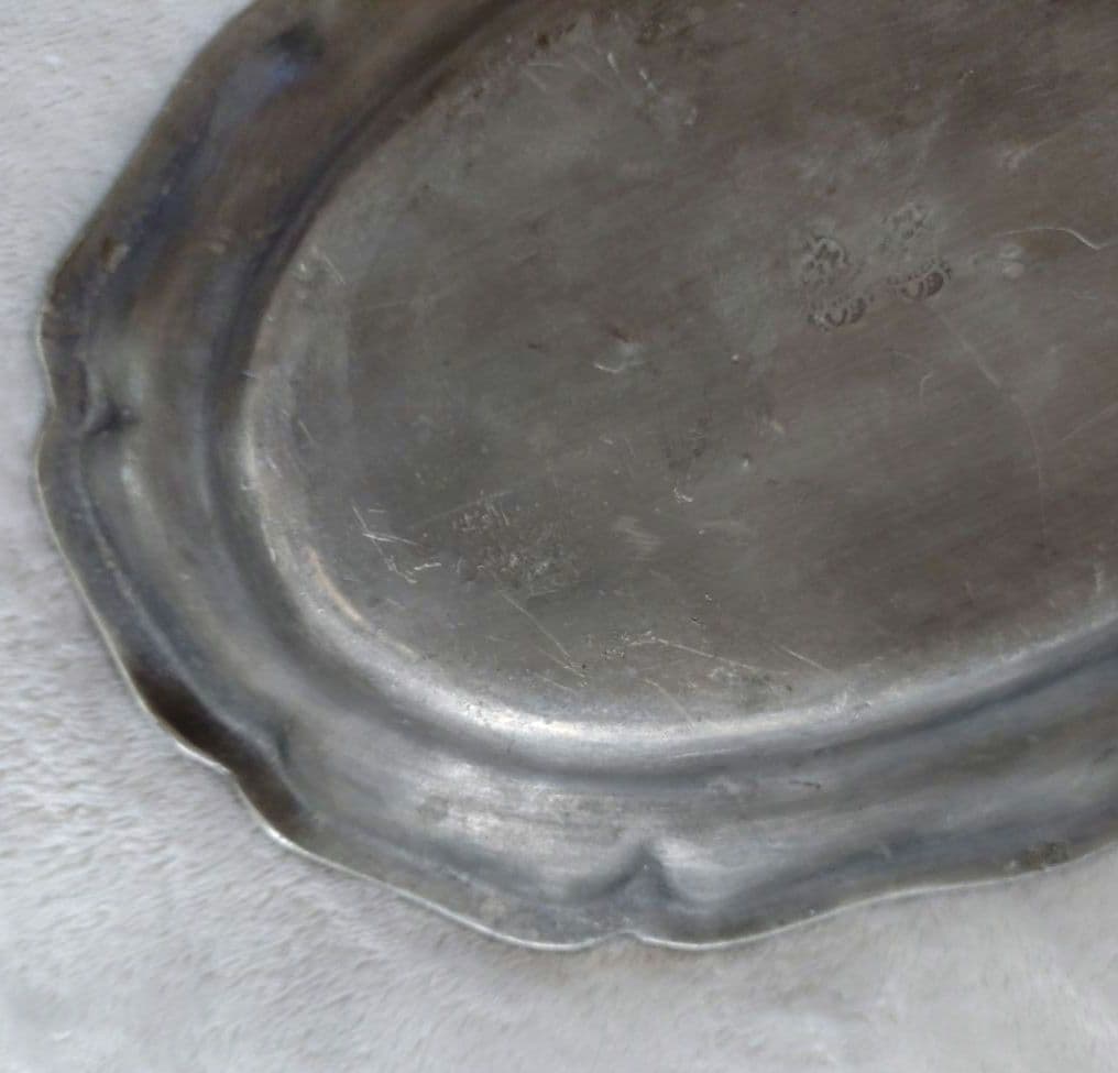 フランスアンティーク 花リム ピューター皿 オーバル