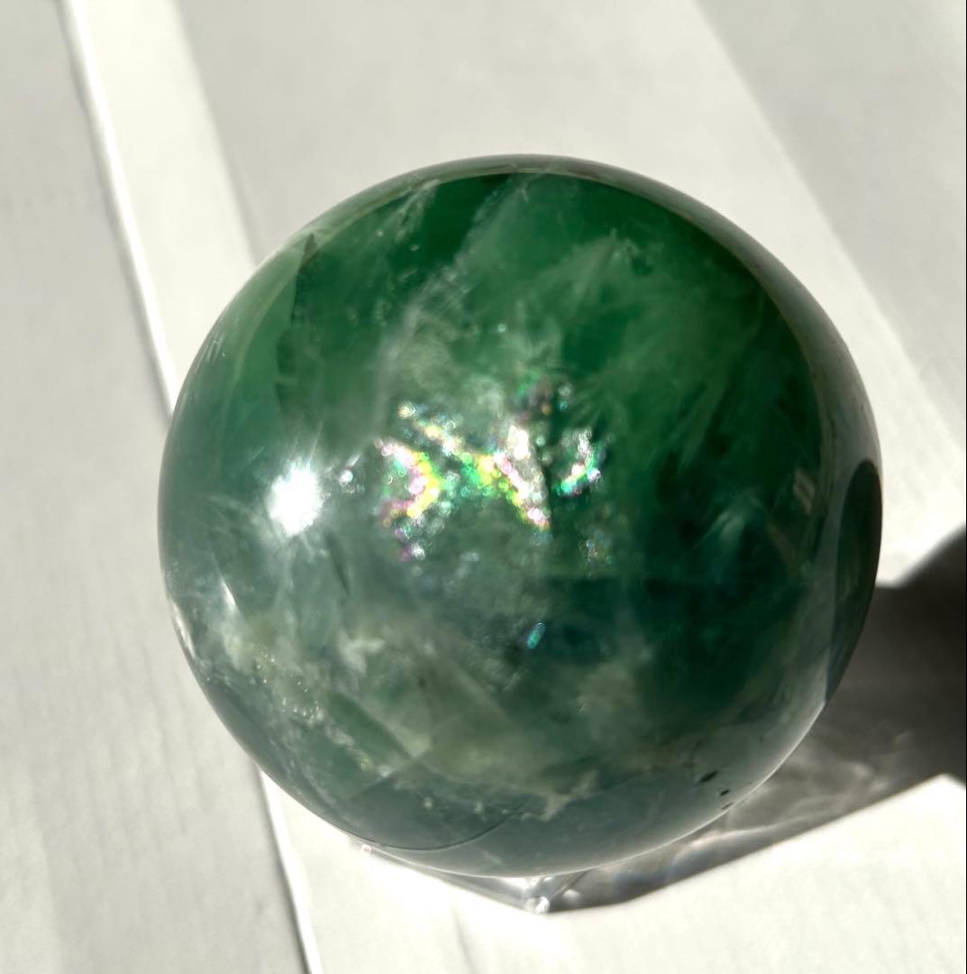 エンジェルフェザーフローライト　スフィア　丸玉　パワーストーン　台座付き　置物