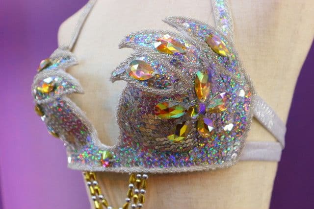 ベリーダンス衣装 シルバー系ブラベルトセット 小胸さん向き