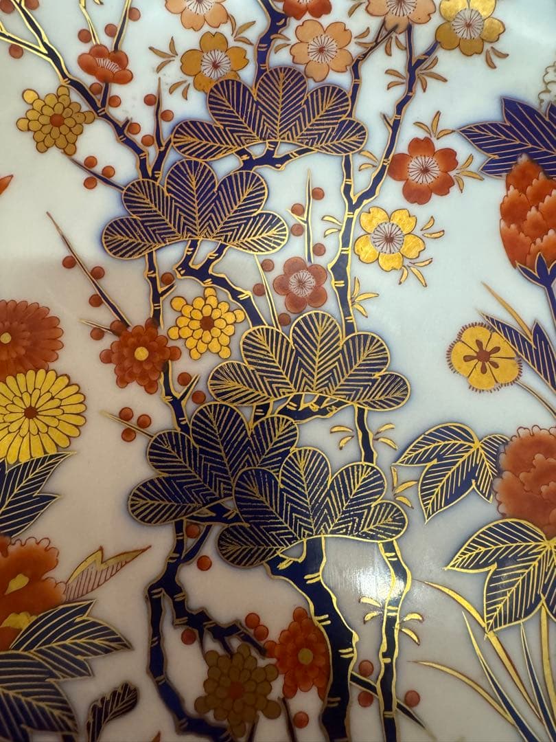 2003 香蘭社 染錦 飾皿 梅 桜 松 菊 牡丹 縁起物 大皿  金彩　時代物