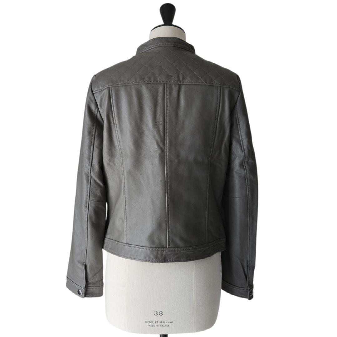 iCB シングル ライダースジャケット ラムレザー 羊革 グレー 42サイズ