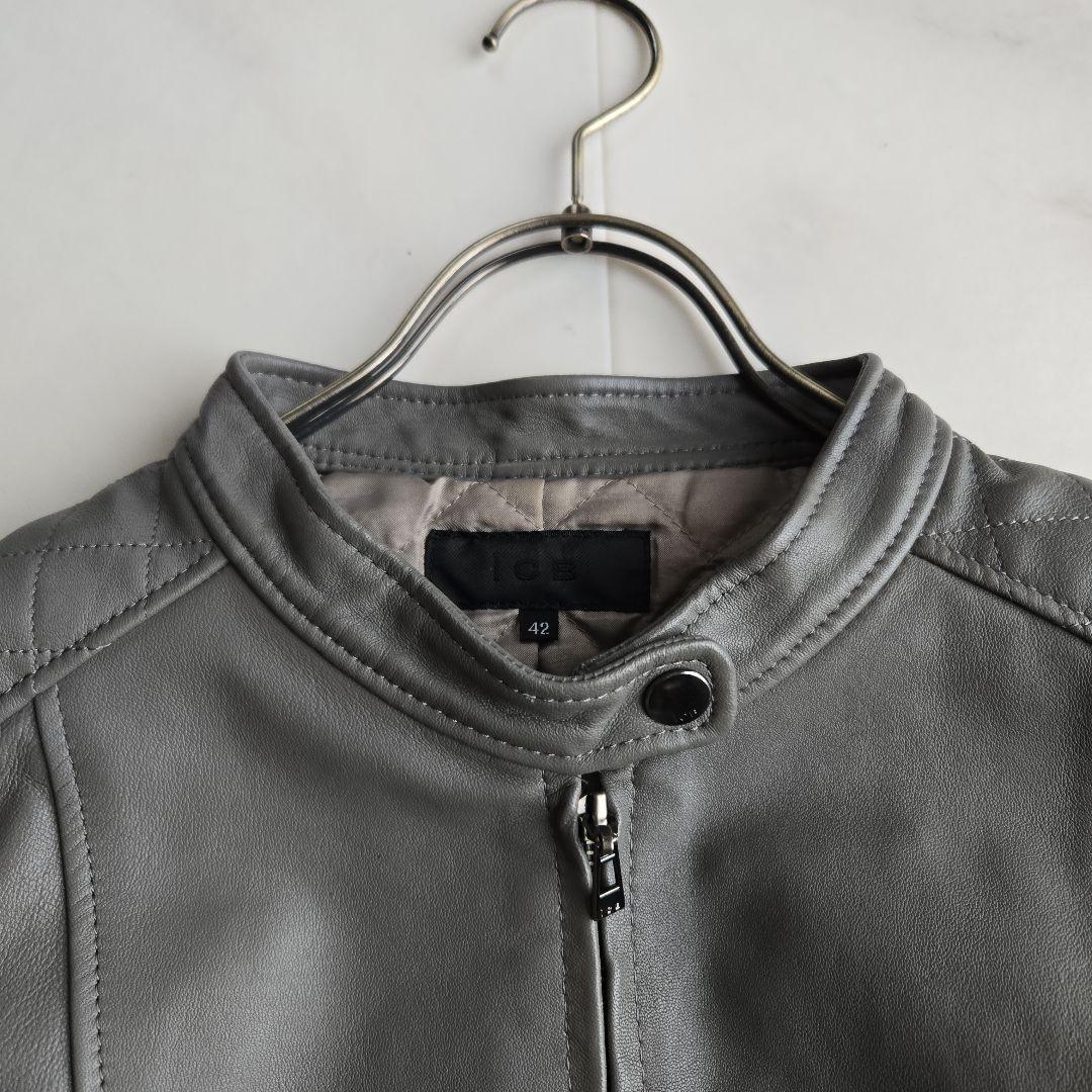 iCB シングル ライダースジャケット ラムレザー 羊革 グレー 42サイズ