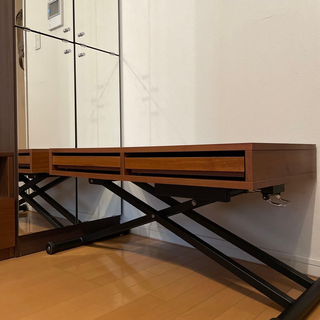 【希少】昇降式スライドテーブル付きダイニング薄型パソコンデスク机 90×45cm