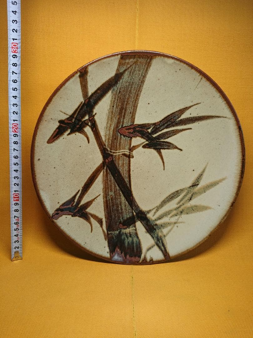 【美品】丸皿　飾り皿　竹絵　陶器　置物　インテリア　工芸品　美術品　A1617