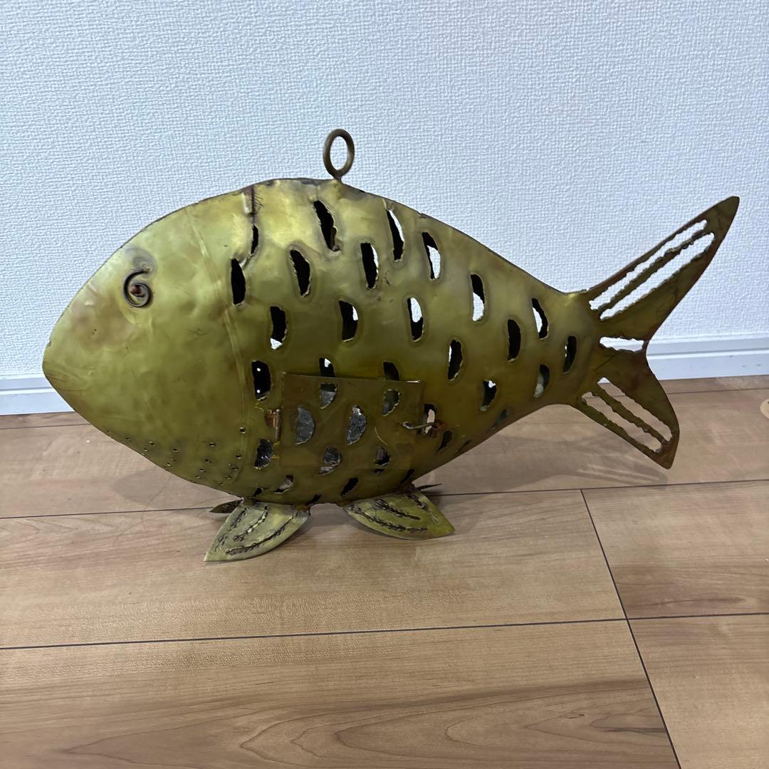 金属製 魚型置物 大型金属魚型懸垂式ろうそくランタン