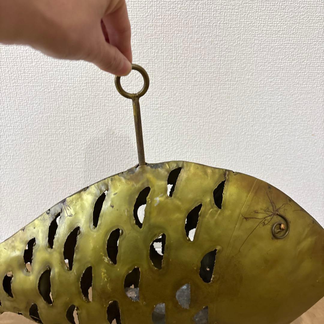 金属製 魚型置物 大型金属魚型懸垂式ろうそくランタン