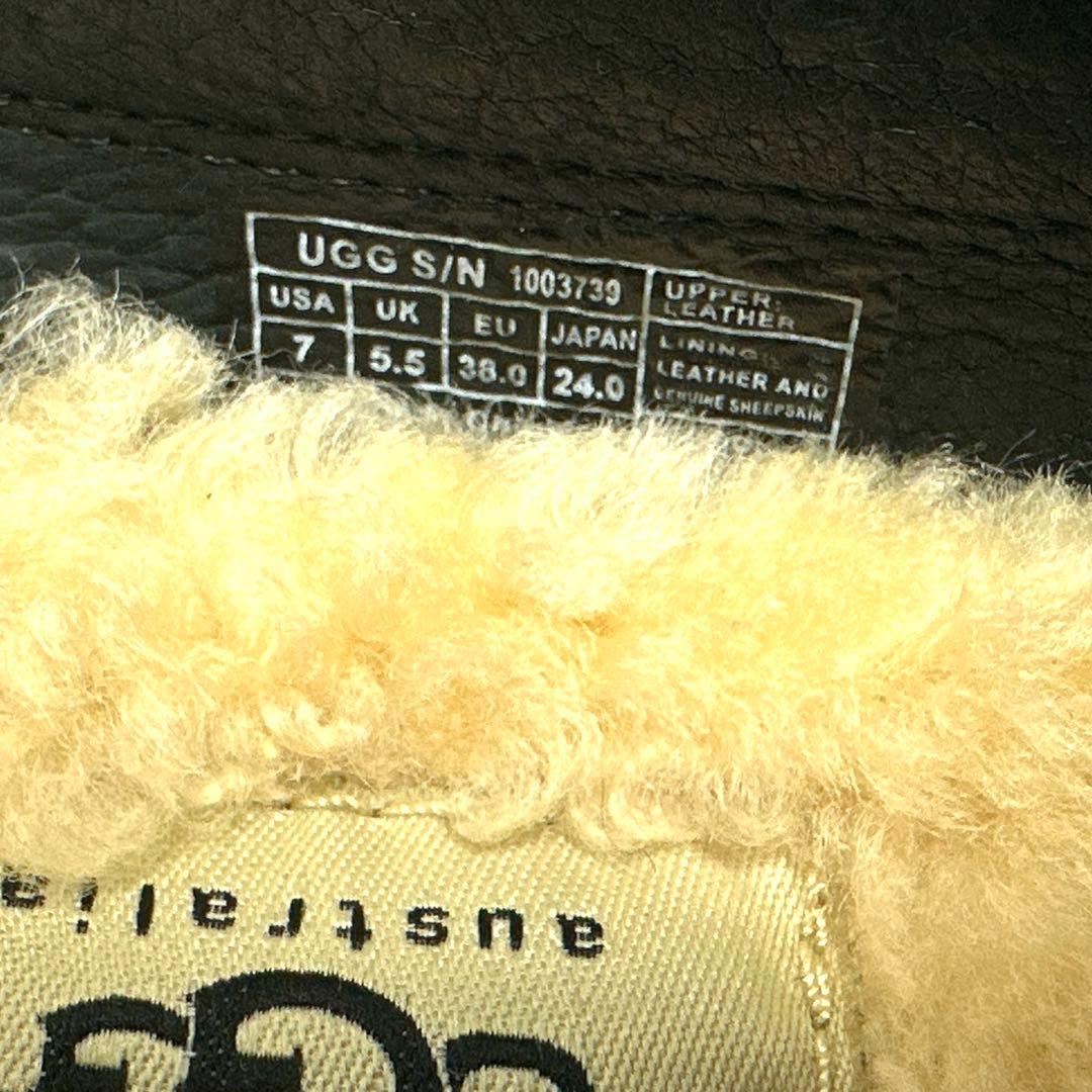 新品✨アグ 24㎝ スリッポン モカシン スエード 羊毛 ボア リボン 黒