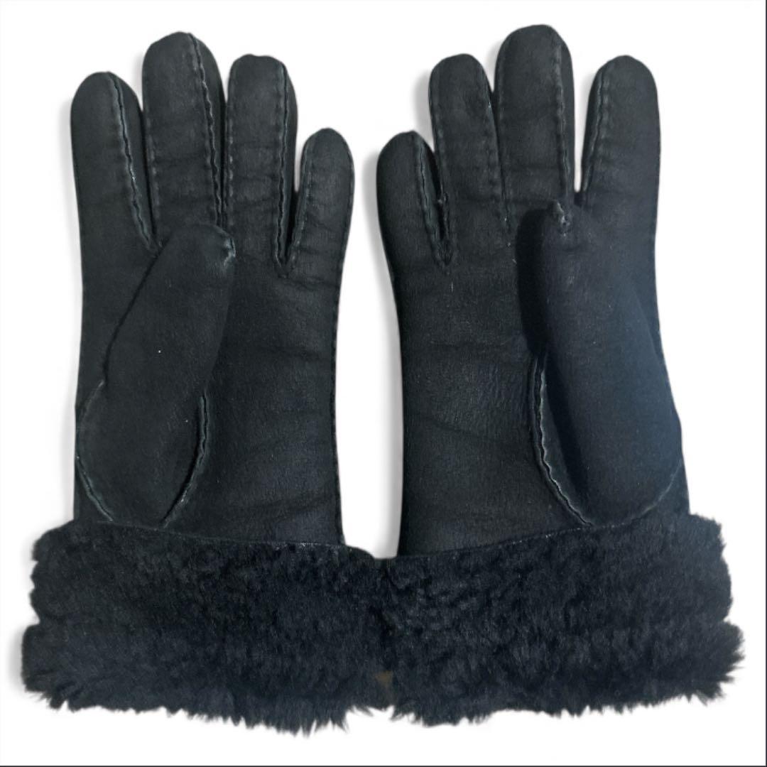 【UGG アグ】カフグローブ シープスキン ムートン手袋 S ロゴ レザー ボア