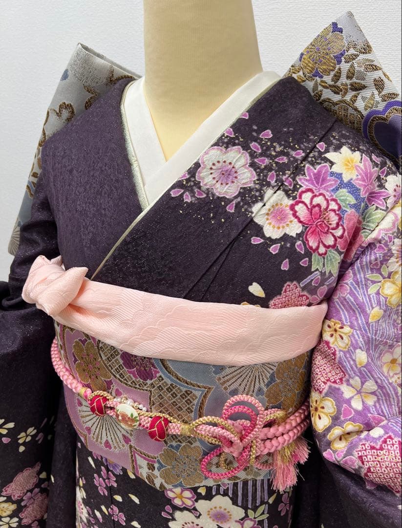 振り袖　フルセット　別誂長襦袢　薄紫　成人式　長尺袋帯　金彩加工　銀通し　743