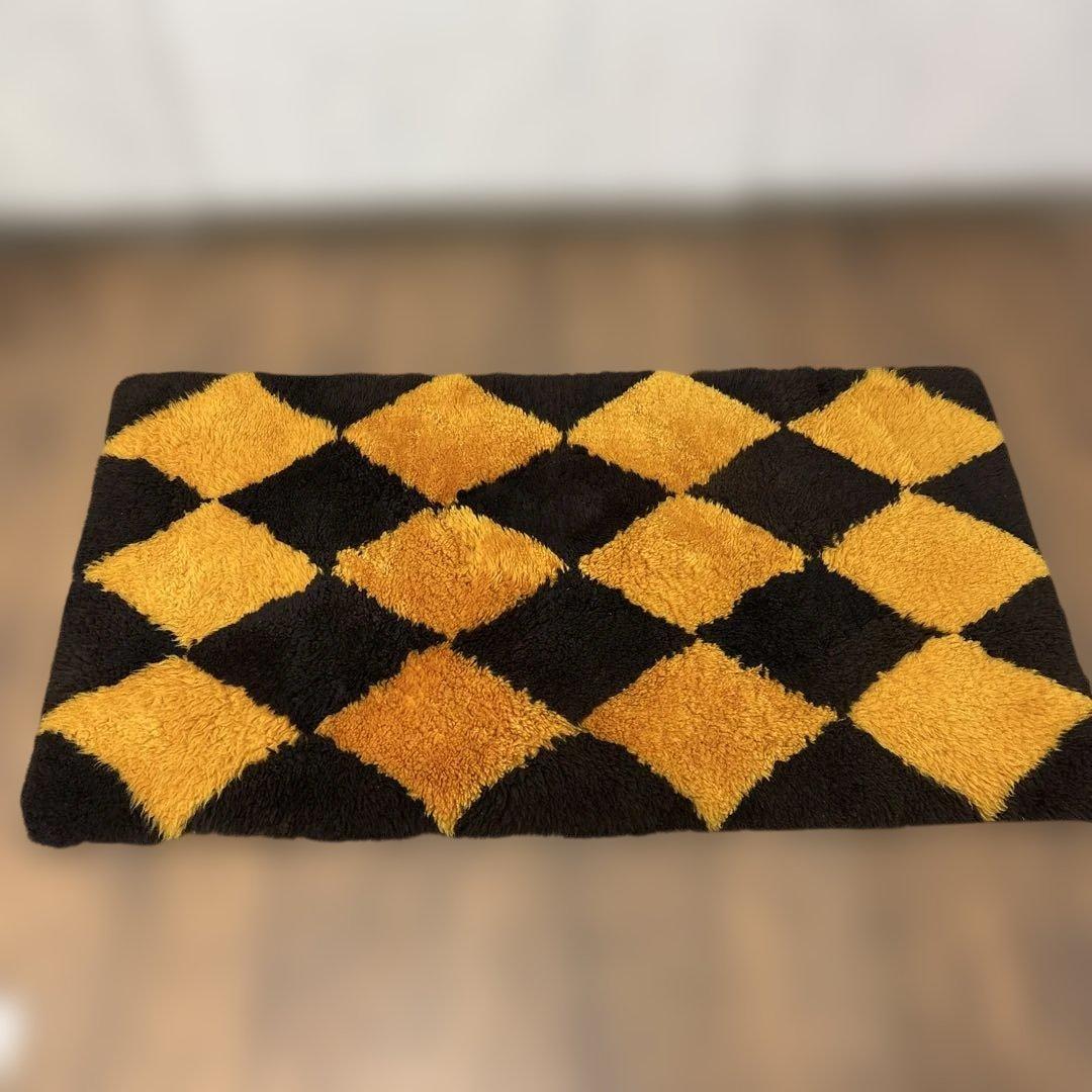 A2 昭和レトロ ダイヤ柄 羊毛皮 ムートンラグ 敷物 シートカバーパッチワーク