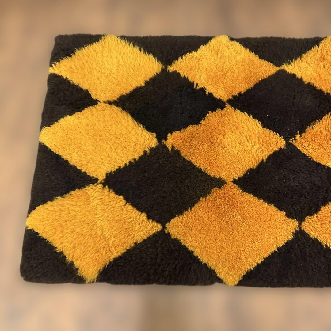 A2 昭和レトロ ダイヤ柄 羊毛皮 ムートンラグ 敷物 シートカバーパッチワーク