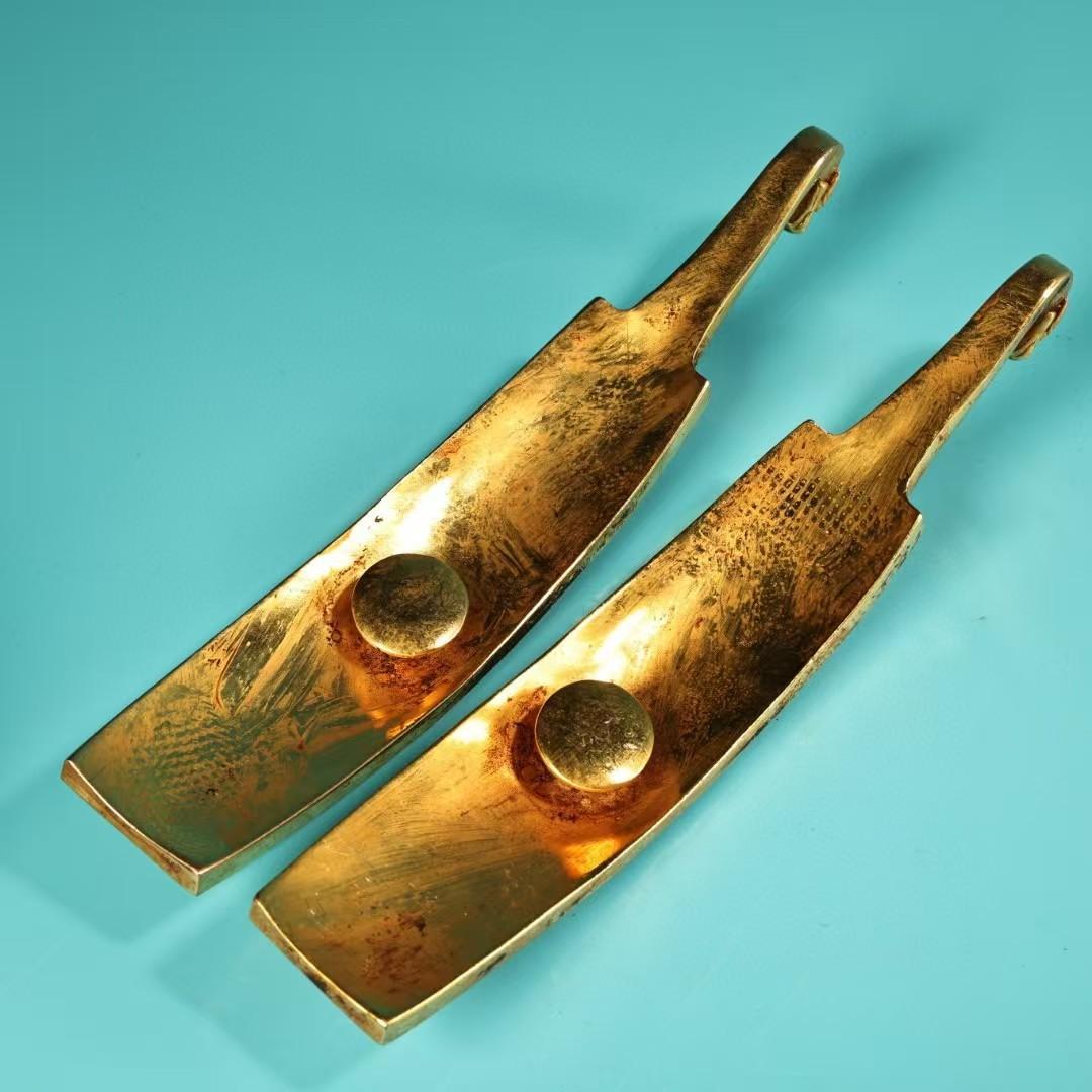 中国古美術・鎏金の龍紋如意腰帯留めセット・純銅细密彫・純手作り・高浮彫り・根付