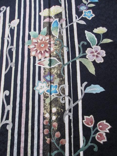 新品同様！アールデコ柄＊手描き＊濃いネイビー＊高級＊訪問着＊１５８ｃｍ＊裄６６