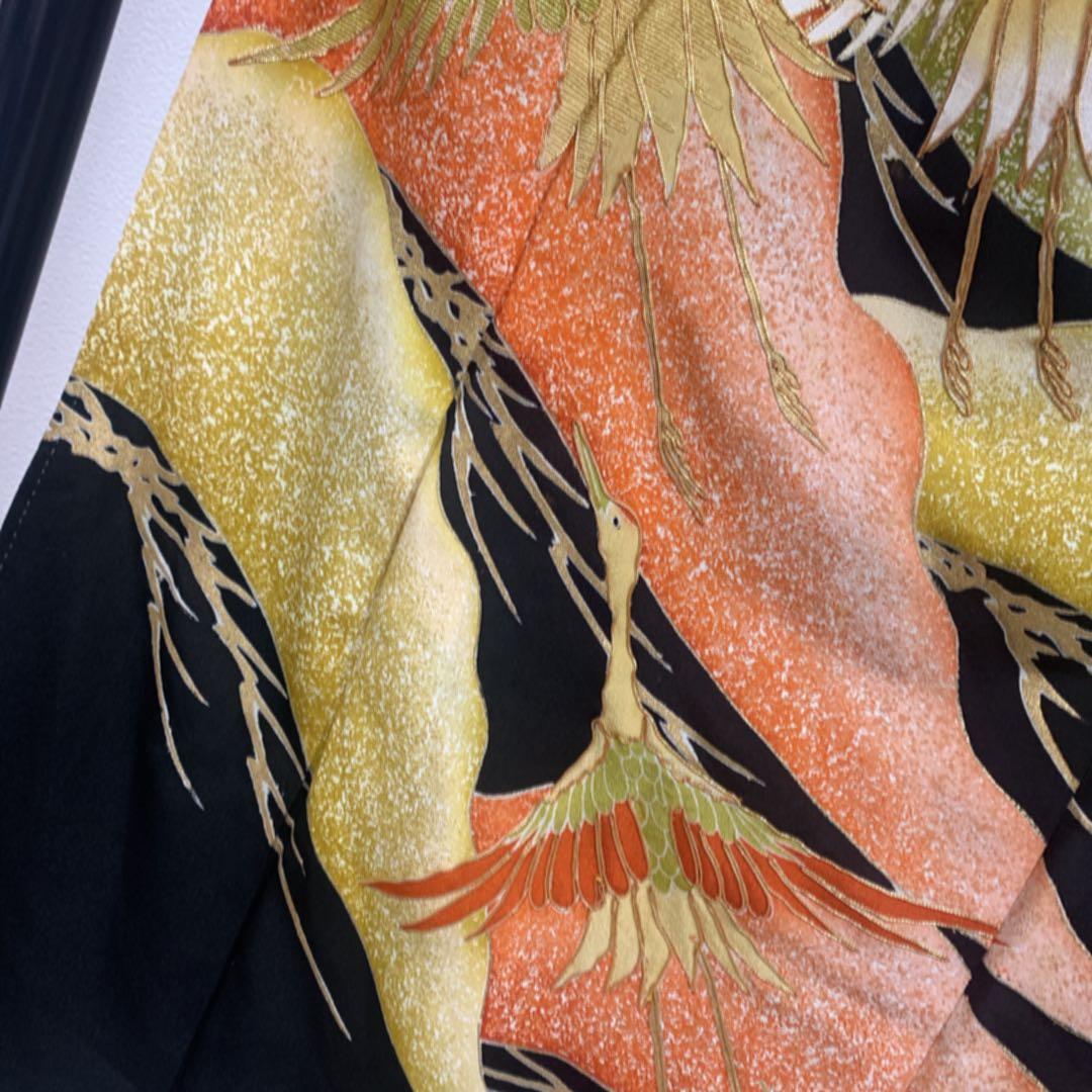 美品　黒留袖　総柄　袋帯　鶴　4点フルセット　結婚式　比翼仕立て　礼装　着物