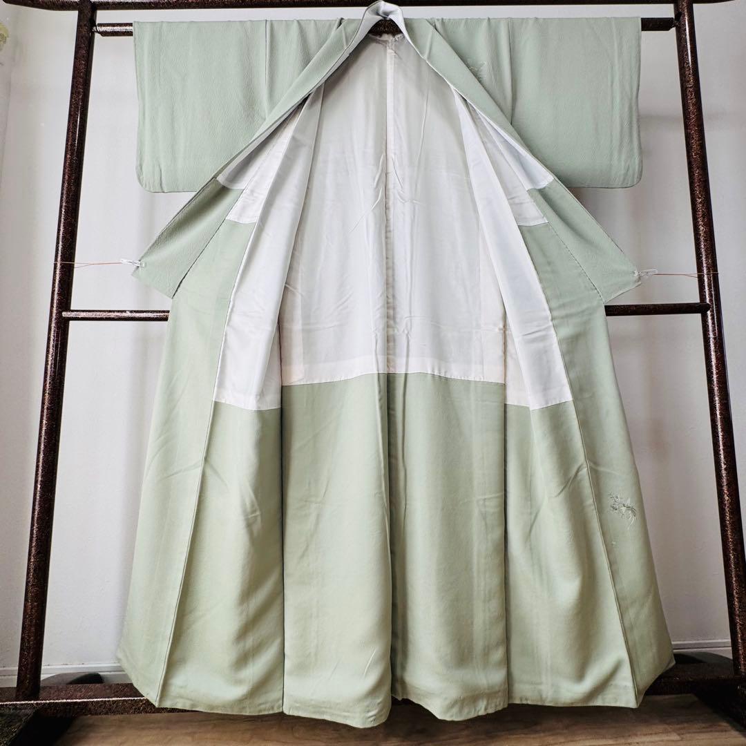 超美品　正絹　現代　広襟　訪問着　付け下げ　着物　160裄64 縮緬　汕頭刺繍