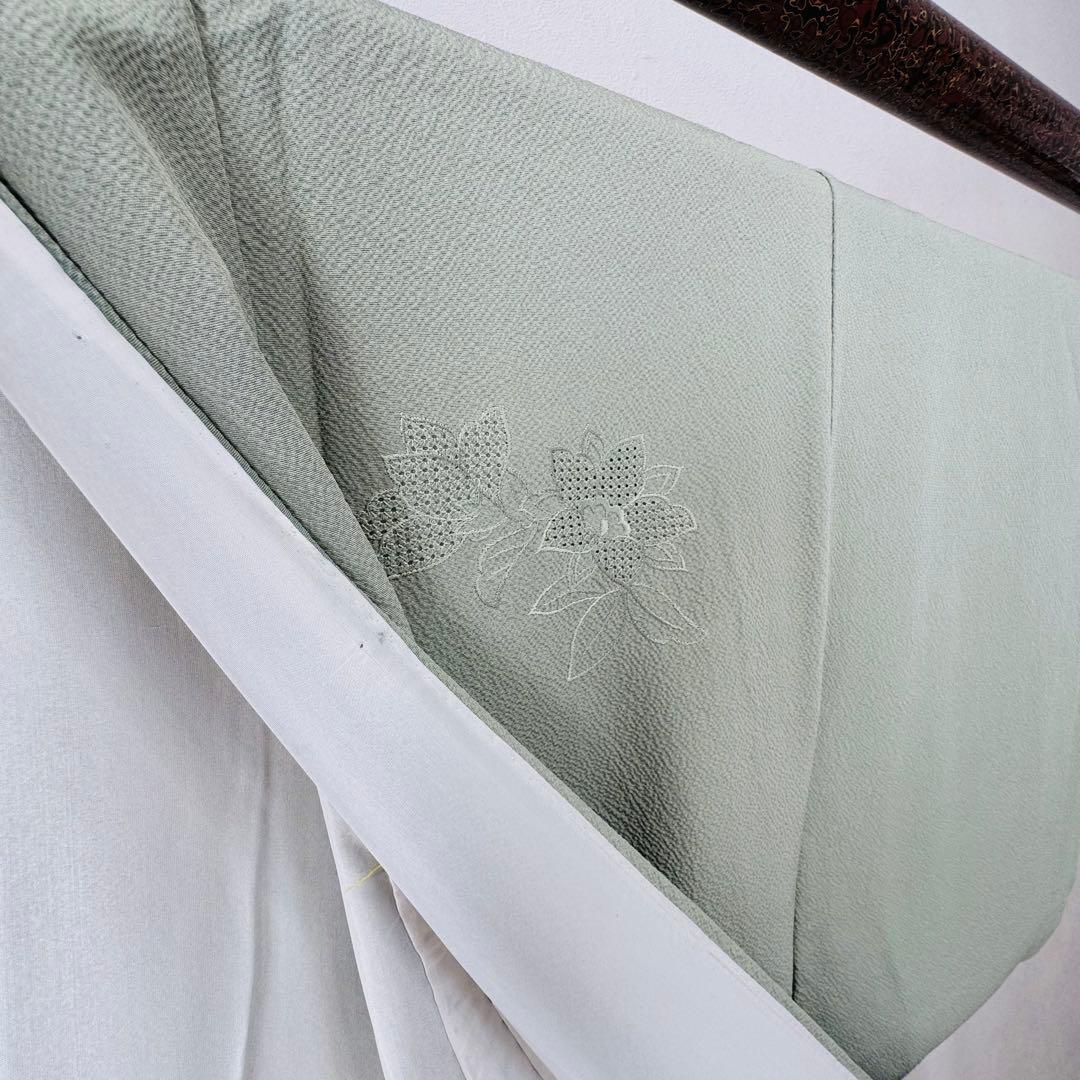 超美品　正絹　現代　広襟　訪問着　付け下げ　着物　160裄64 縮緬　汕頭刺繍