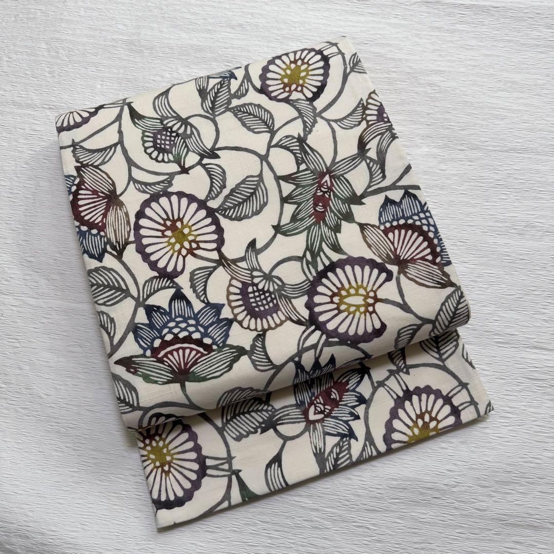 m-81 本場結城紬 紅型 正絹 袋帯 証紙付き