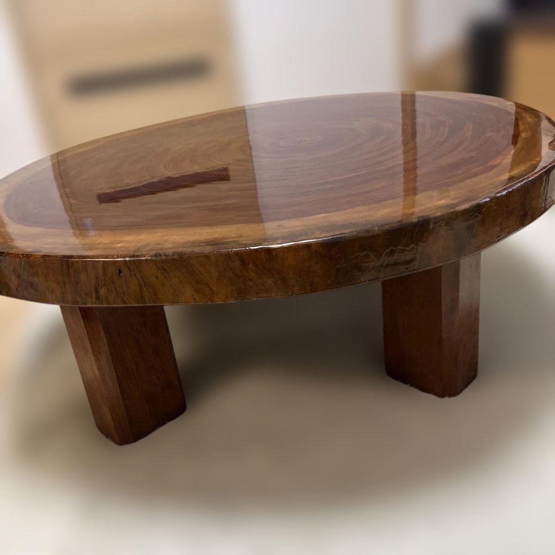 ブビンガ1枚板円形木製テーブル　昭和レトロ