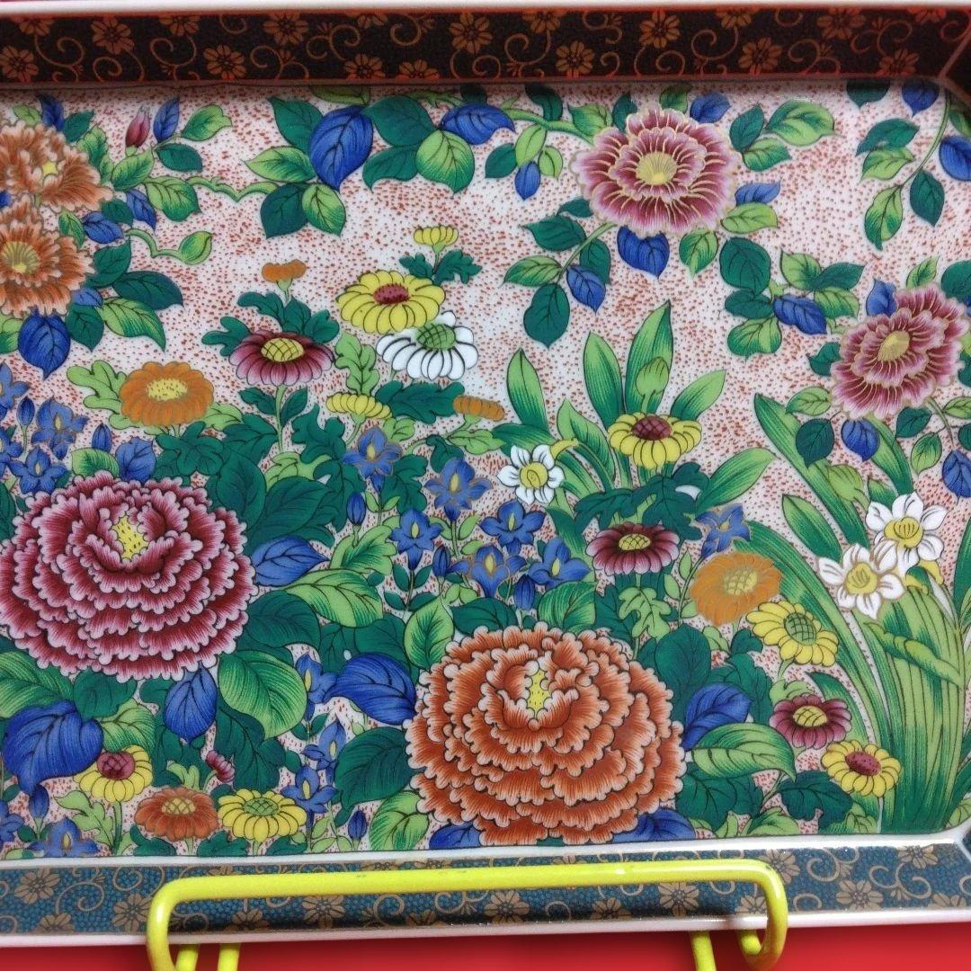 九谷焼　正峰窯　八角皿　色絵　飾り皿　隅切り長角皿　青粒鉄仙　金彩　大皿